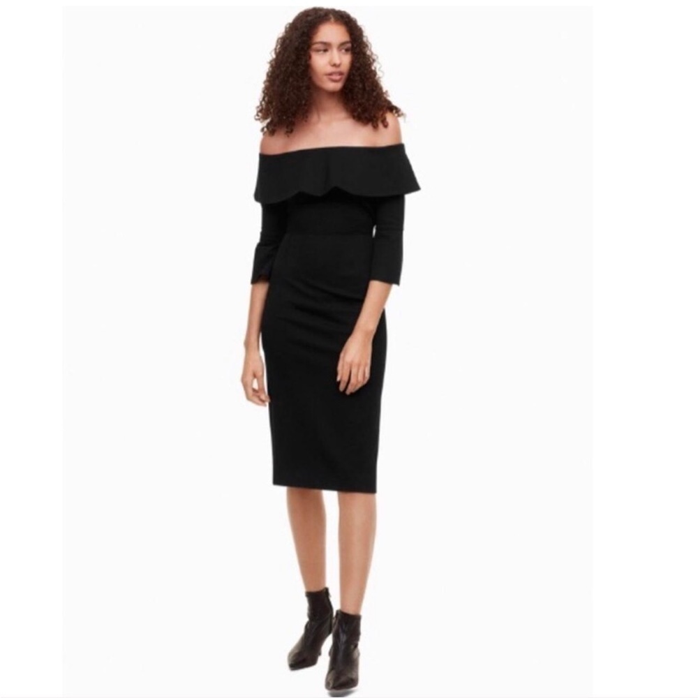 Babaton Aritzia Black Off Shoulder Midi Sheath Dress Womens Size 2 LBD